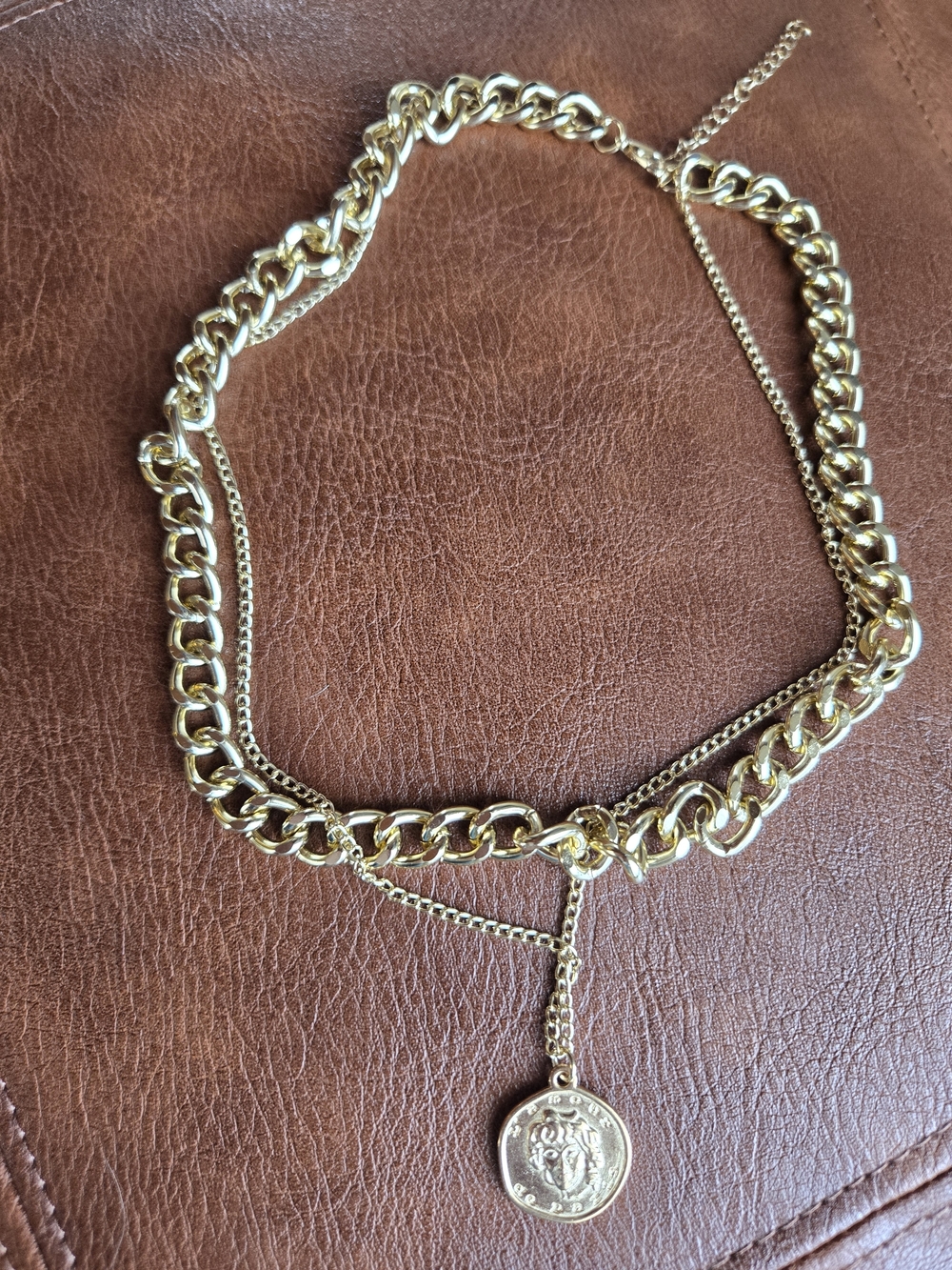 Gold Layered Coin Pendant Choker Necklace - Picture 8 of 8